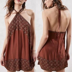 Free People Feeling Flirty Sequin Beaded Mini Dress Brown Size 6